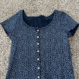 John Galt Navy Blue Floral Button-Up Top
